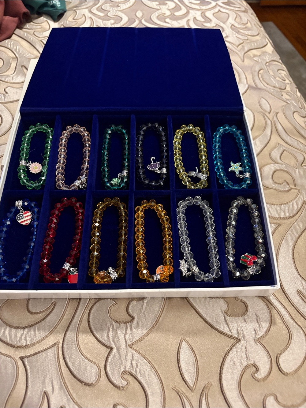 Bracelet of the Month Multi Faceted Glass Bead Stretch with Charm Set of 12